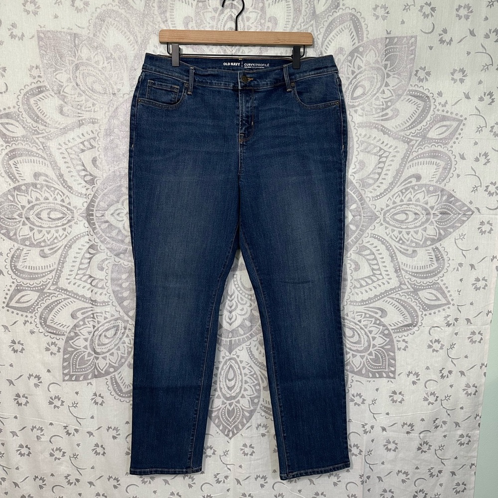 New $45 Old Navy Curvy Profile Stretch Skinny Ankle Blue Jeans Pants Mid Rise 14